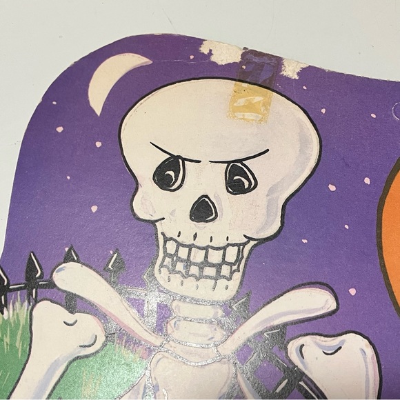 Vintage Eureka Halloween Skeleton Pumpkin Flocked Fuzzy Double Sided Die Cut - Picture 13 of 13